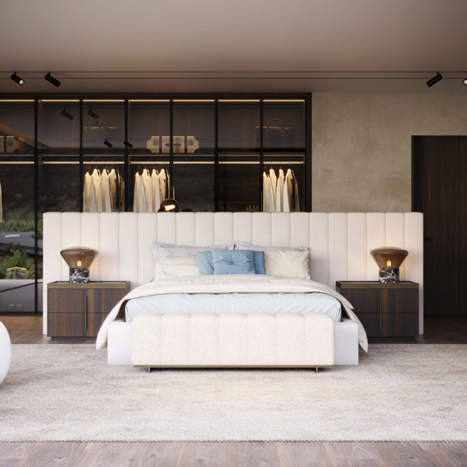 A modern night table seamlessly blending within the bedroom.