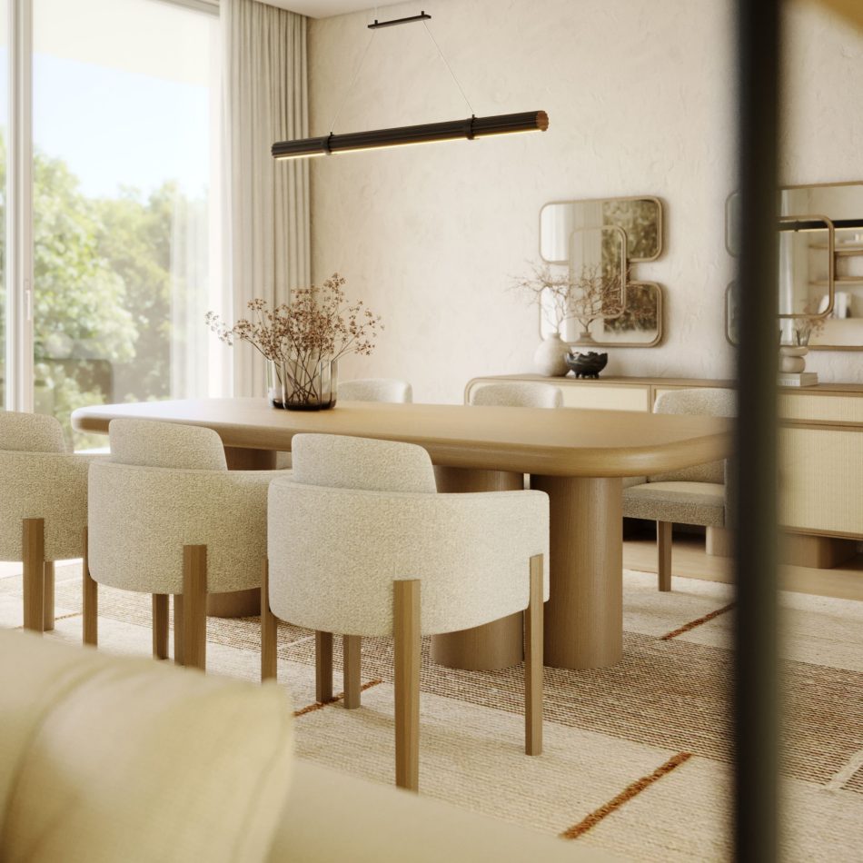 A serene composition featuring a luxury dining table that anchors a curated selection of dining room furniture within a refined bespoke dining room, expressing the clarity of formal dining room furniture shaped by the softness of natural materials; the sculptural contemporary dining table reinforces the presence of luxury dining room furniture, enriching the rhythm of dining room furniture and deepening the identity of a tailored bespoke dining room; the warm palette elevates the atmosphere of formal dining room furniture, merging the elegance of a luxury dining table with the precision of a contemporary dining table; an inviting vignette where luxury dining room furniture and dining room furniture articulate the sophistication of a modern bespoke dining room, echoing the harmony of formal dining room furniture and the sculptural presence of a luxury dining table.