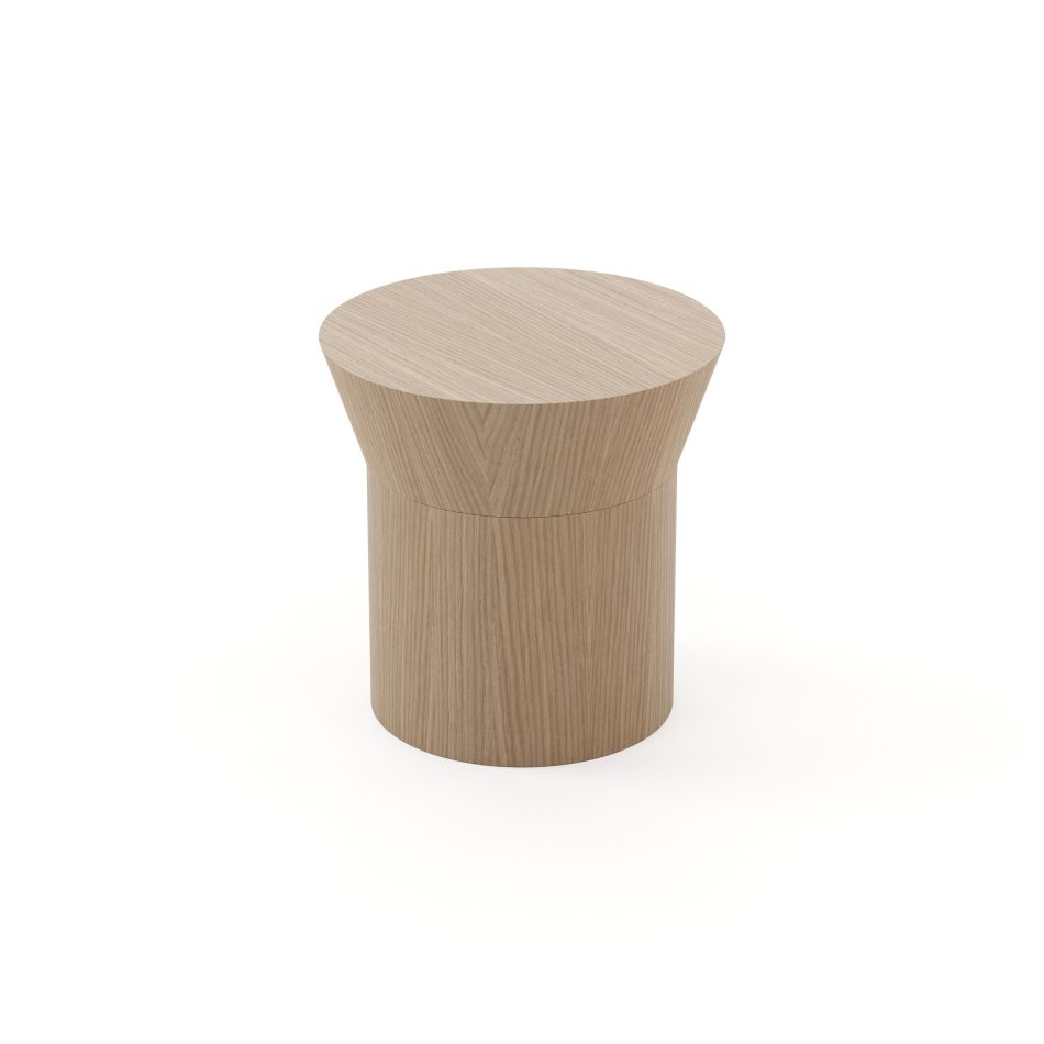 The Toro Side Table II in natural oak reveals a sculptural silhouette, pairing a solid cylindrical base with a gently flared top that highlights the warmth of vertical grain and a smooth matte finish. Its minimalist geometry brings a refined presence to modern dining room furniture, introduces a quiet sculptural accent within luxury home furniture, and offers a versatile statement piece for contemporary settings.