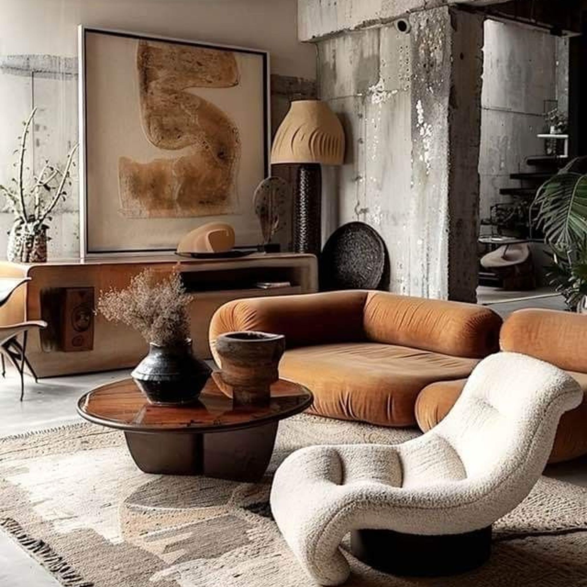 Urban Chic living area with earthy hues.