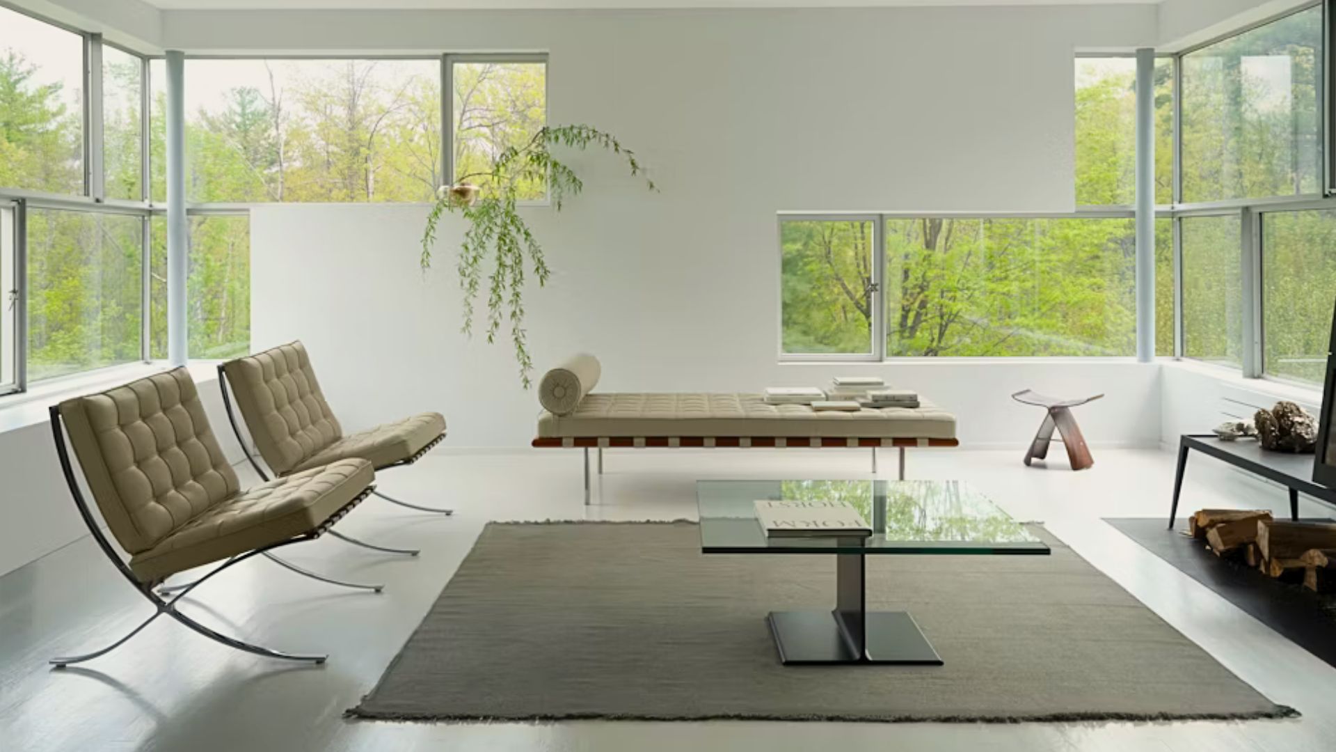 A neutral living room with Mies Van Der Rohe most iconic pieces