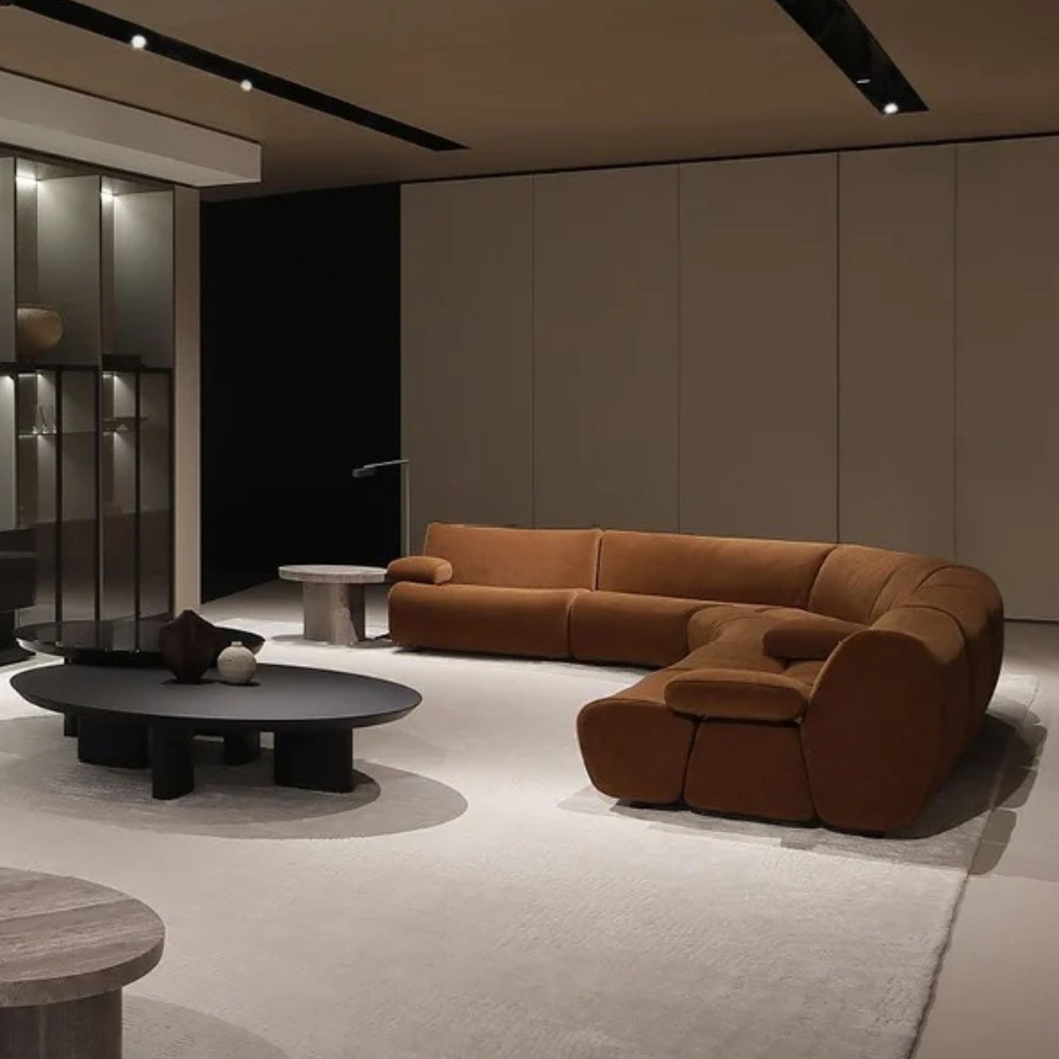 A rich brown sofa showcasing the elegance and warmth of earth-inspired interior trends.
