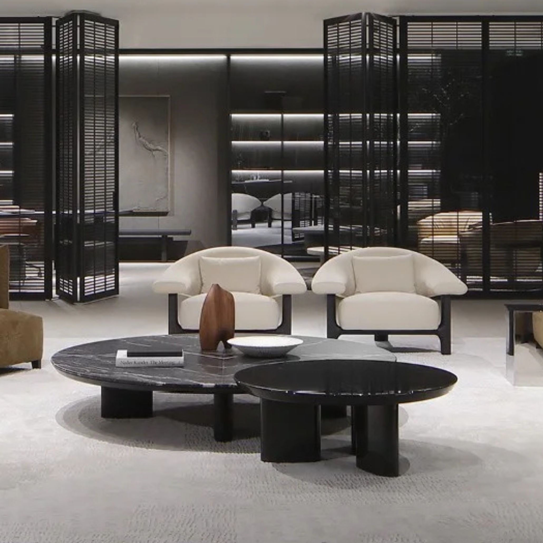 A sleek black glossy table showcasing the refined elegance and contrast of the glossy elegance trend in contemporary design.