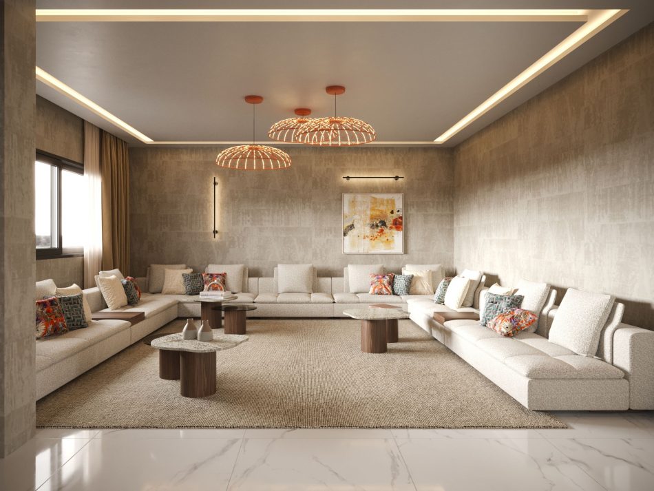 A cozy tea room with the Margem Sofa and Natur Side Tables, inspired by Marrakesh’s hospitality.