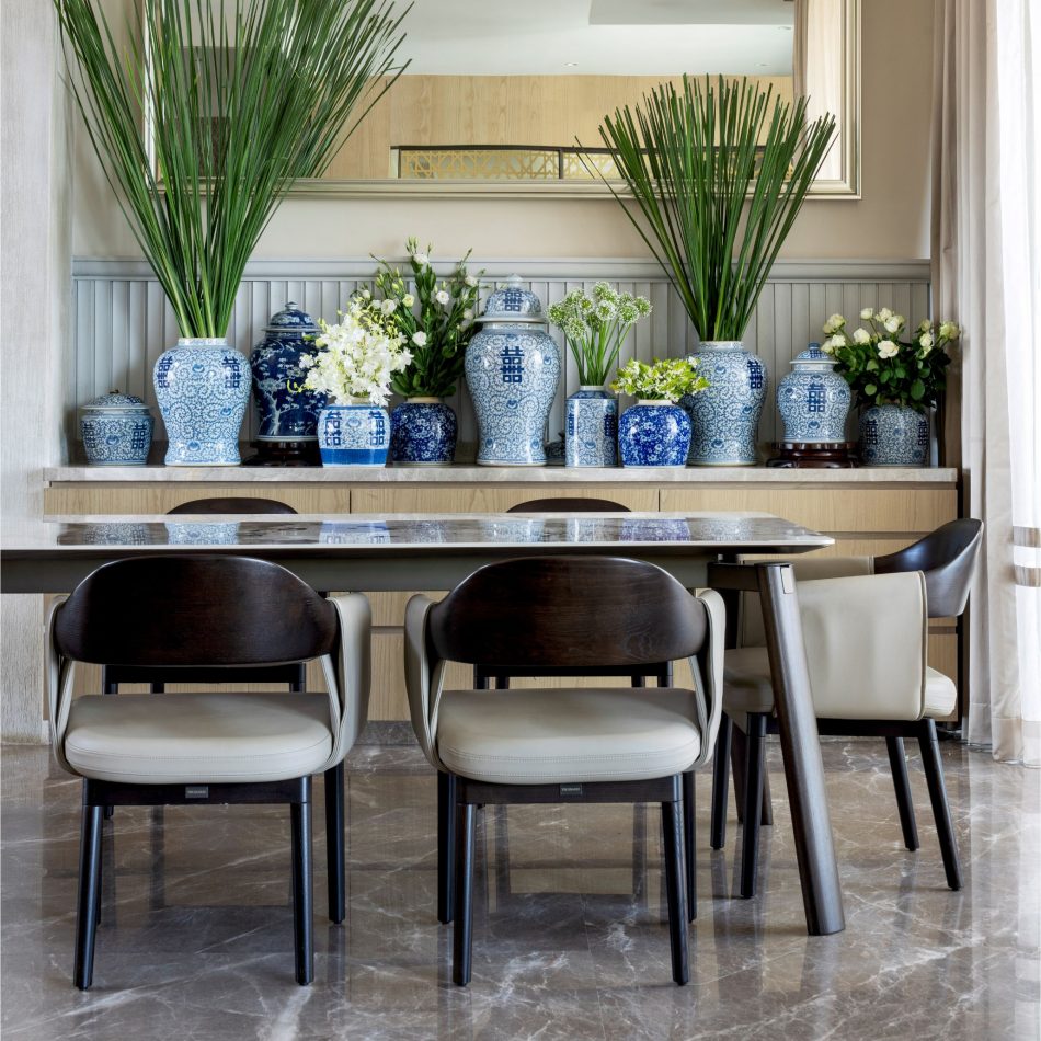 A dining space tasfetully decorated-