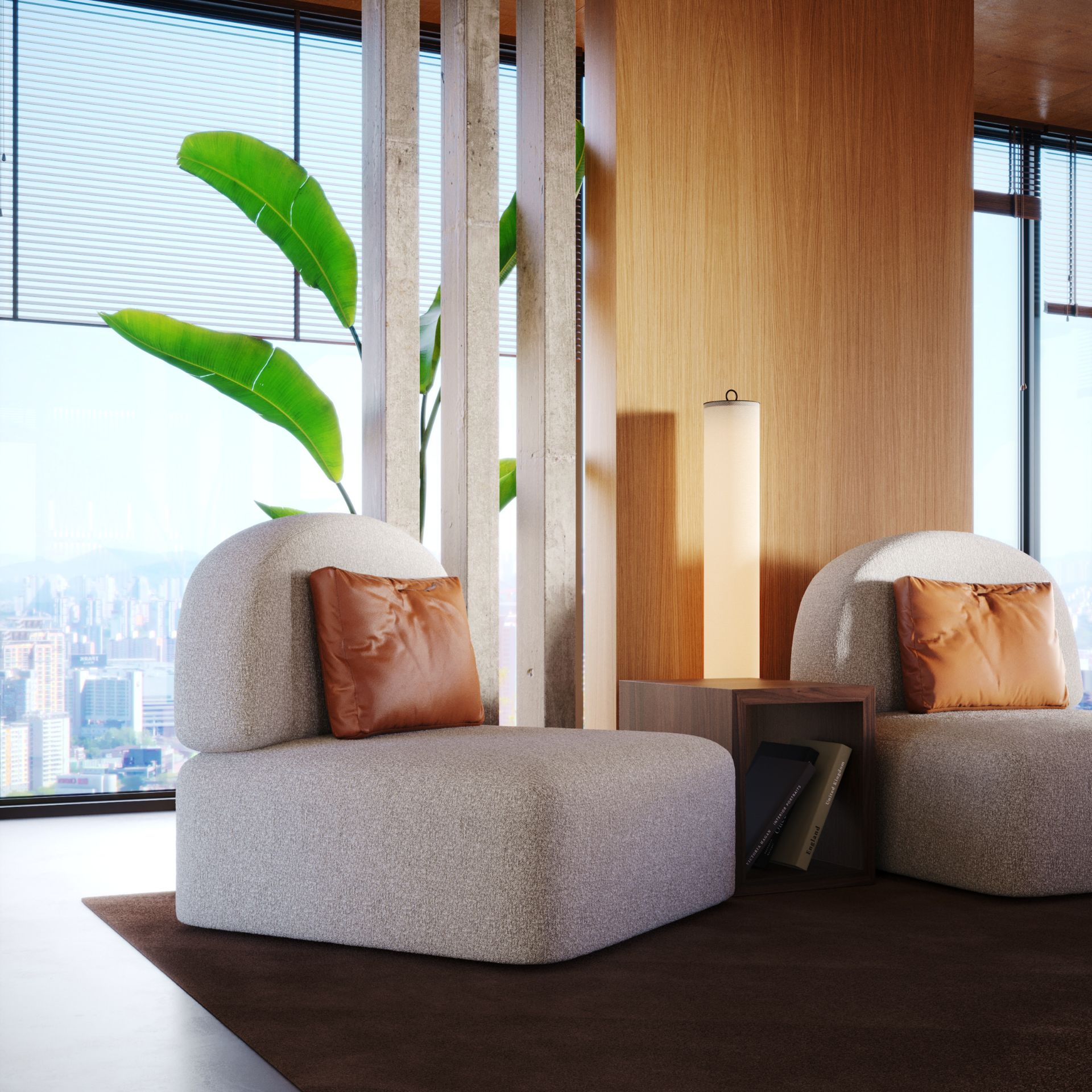 Her modular sofa in a contemporary living room.