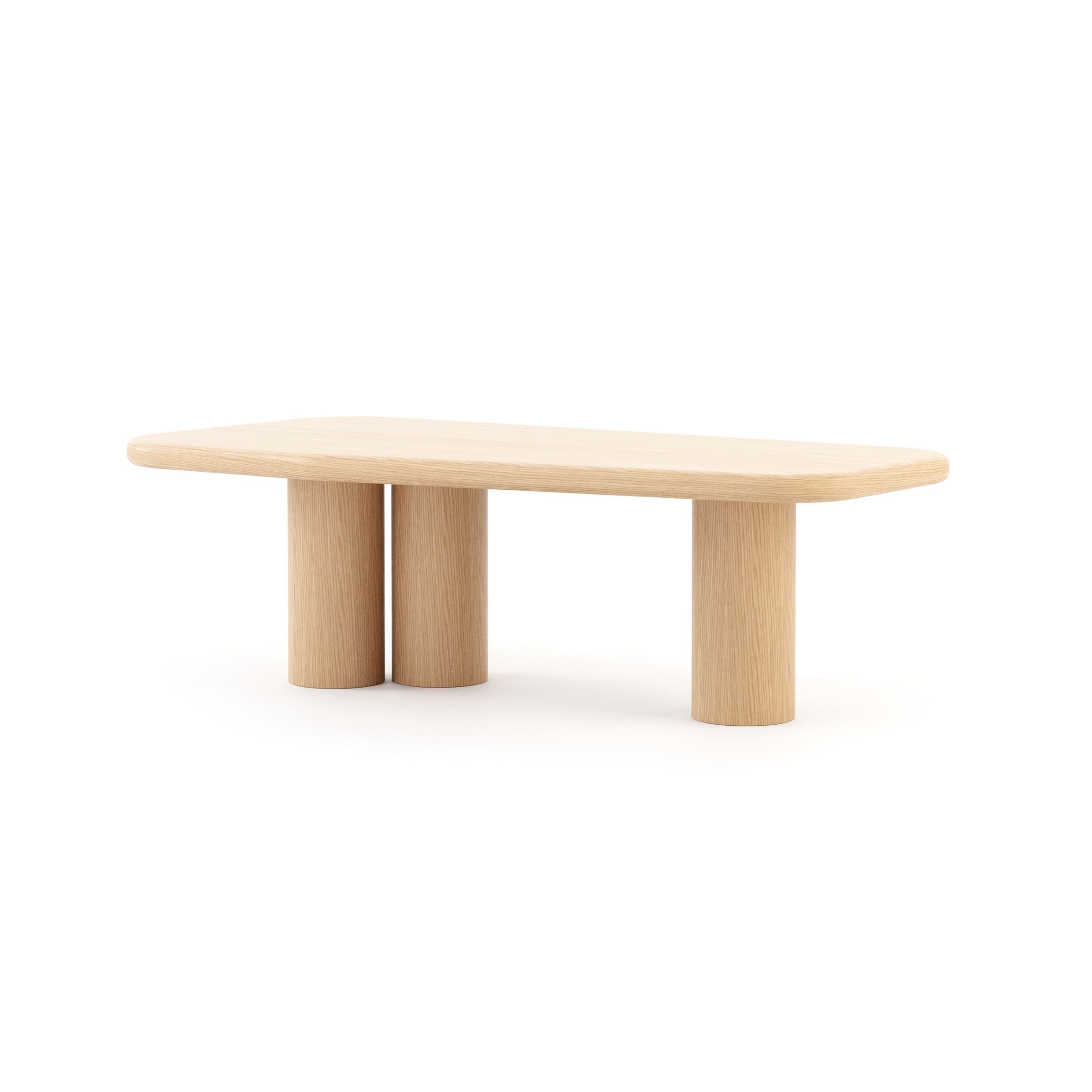 Contemporary Natur Dining Table with three cylindrical legs and a smooth rectangular light wood top, showcasing modern functionality with natural elegance.