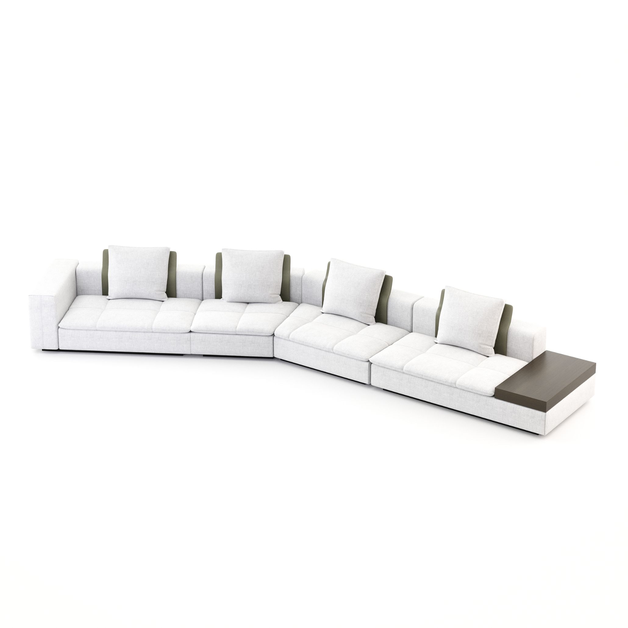 Contemporary modular Margem Sofa in neutral fabric with clean lines and integrated wood detail, ideal for minimalist and Modern Coastal Interiors.