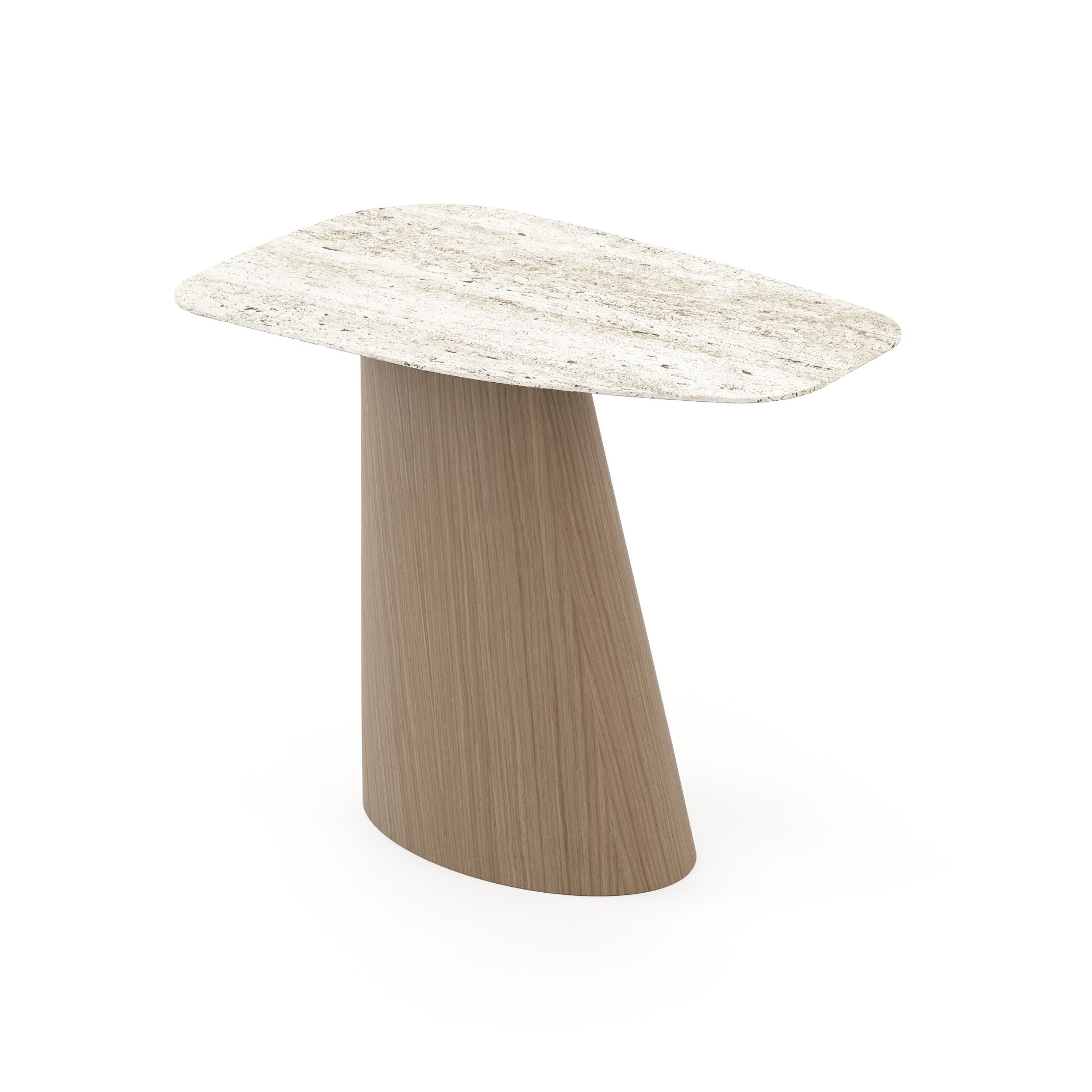 Stone Side Table with an asymmetrical stone top and sculptural wooden base, capturing the tactile beauty of natural elements in Coastal Interior Design.
