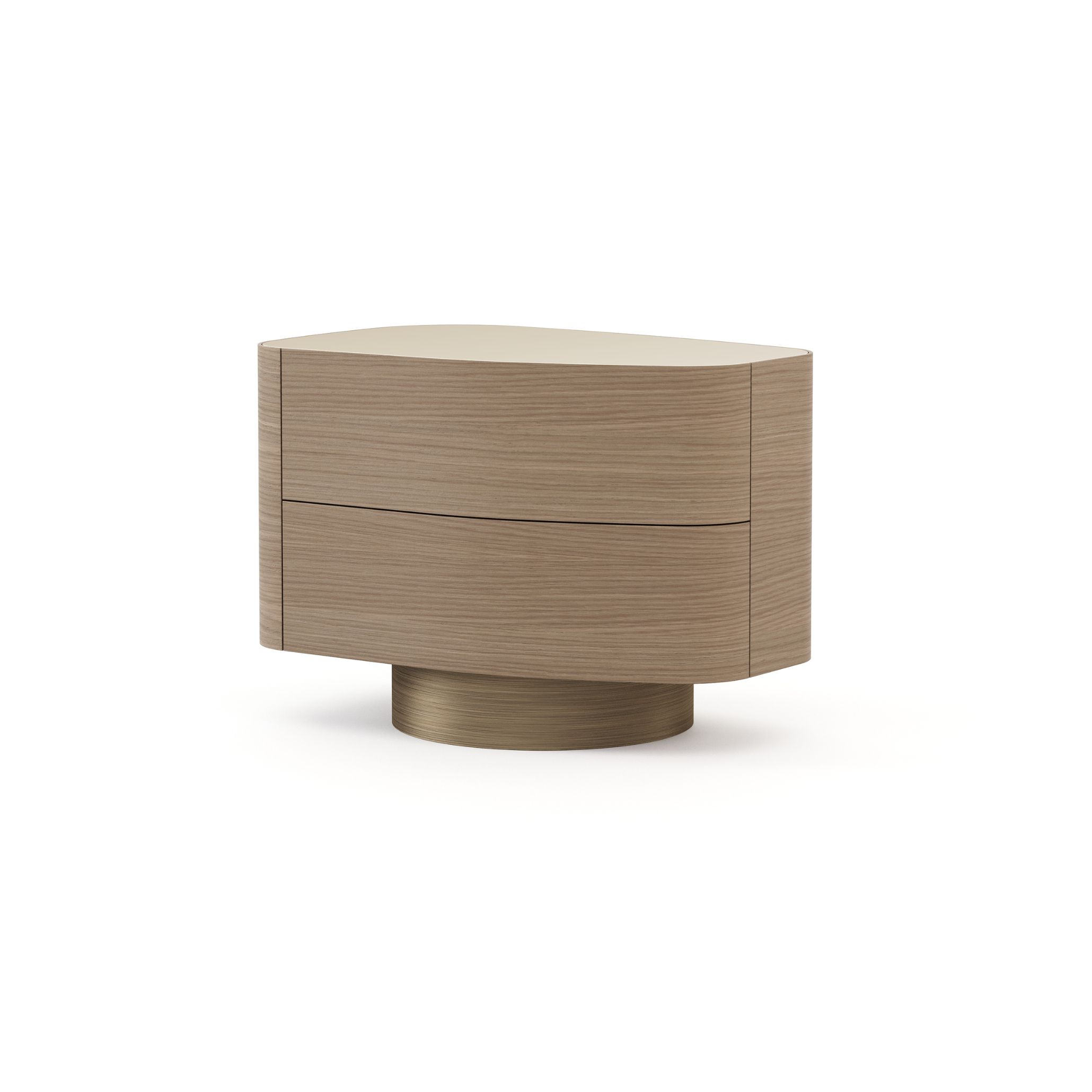 Close-up of the Stone Night Table II showcasing its balanced combination of simplicity and elegance. The piece features natural wood textures and a muted beige top that evoke Mediterranean Interior Design’s focus on timeless craftsmanship and organic geometry. Its charm makes it a perfect addition to bedrooms aiming for earthy warmth and subtle sophistication.