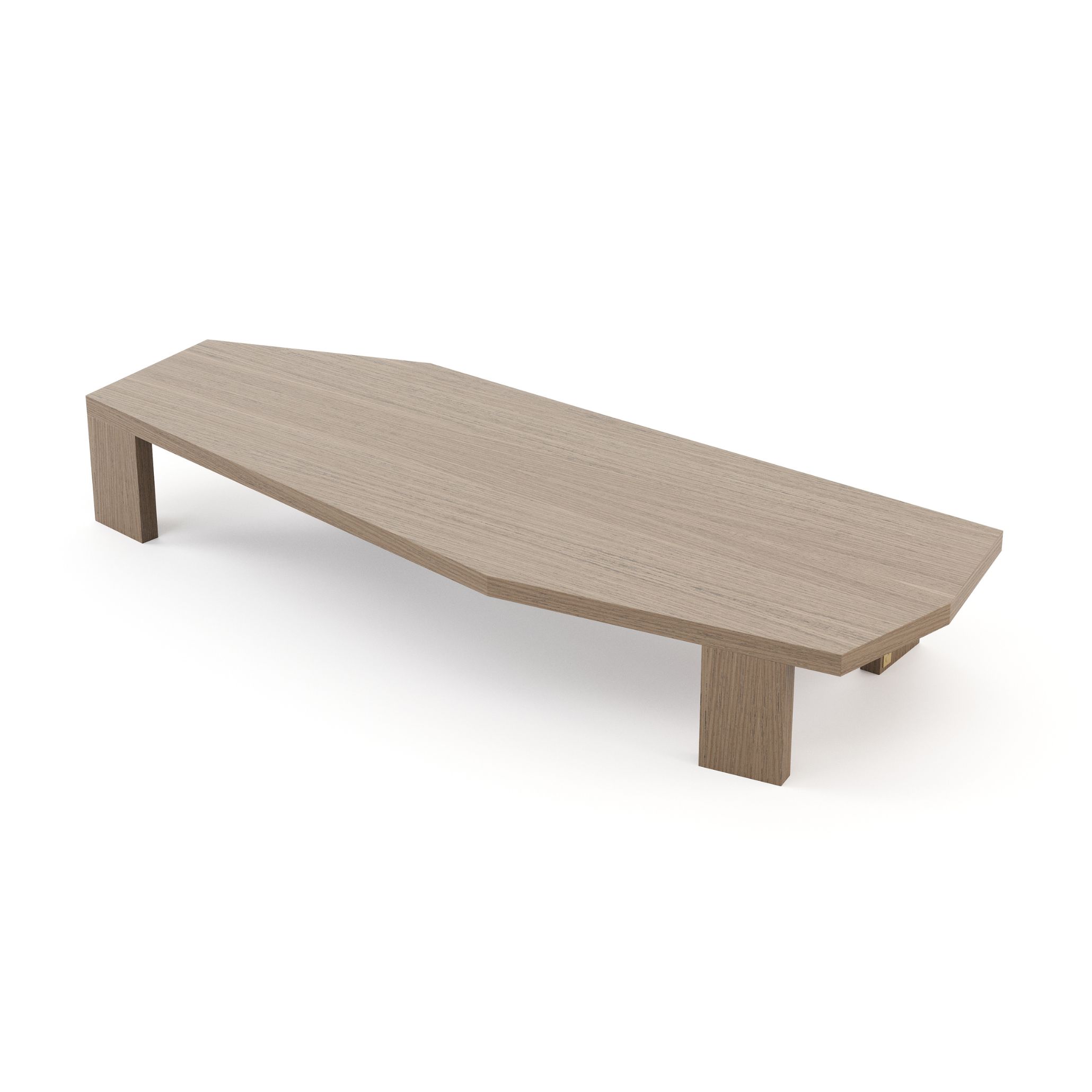 A clean studio shot of the Escarpa Coffee Table by Stylish Club, crafted in Grey Oak Mate with an angular minimalist silhouette. This refined piece is ideal for Hamptons Style terraces, combining architectural strength with understated elegance to complement luxury outdoor furniture arrangements.