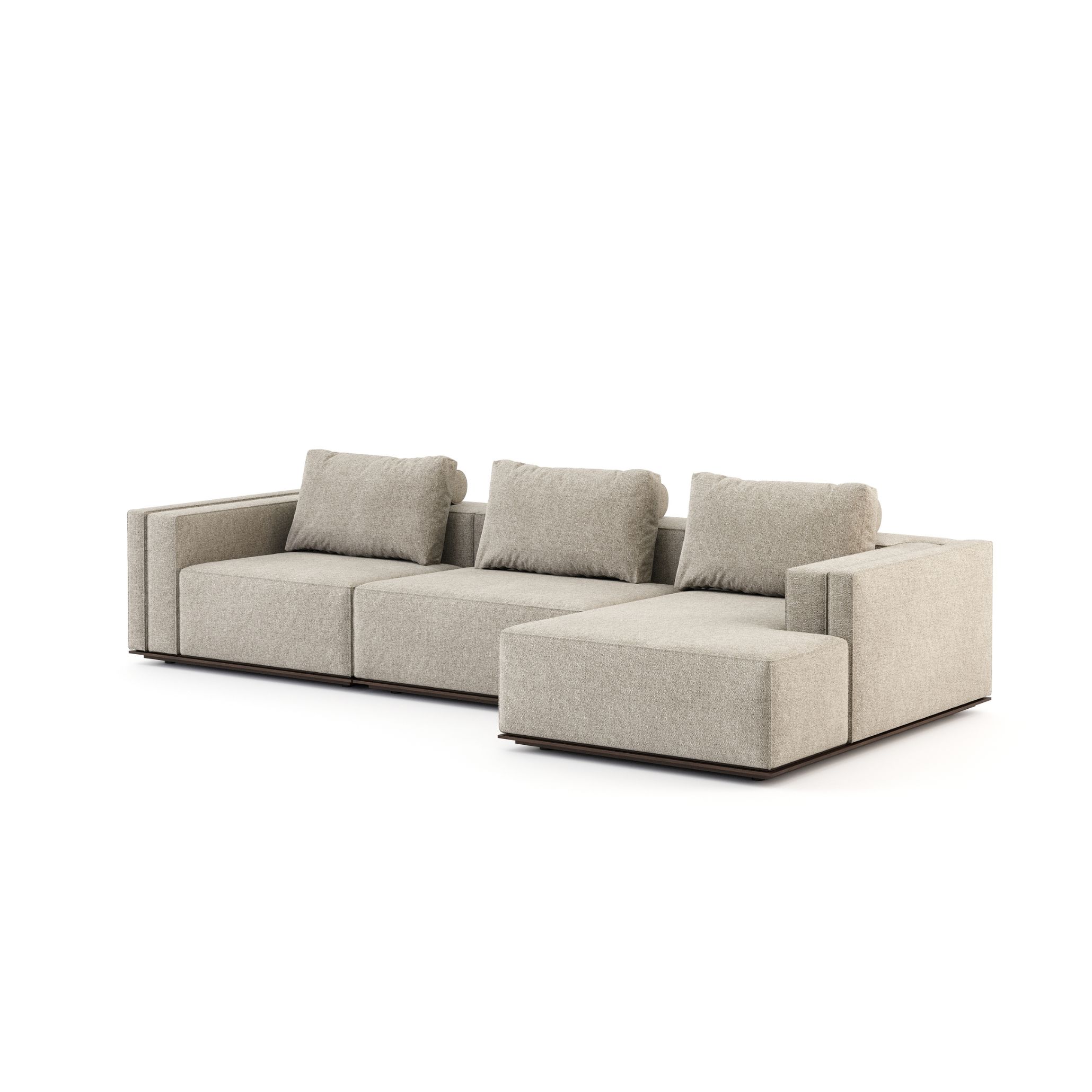 The Landform Sofa upholstered in soft, light neutral fabric, designed with smooth, inviting curves and a relaxed profile. Ideal for a Tuscan-inspired living space, the sofa encourages a slow, comfortable lifestyle in harmony with the surrounding warmth of natural materials.