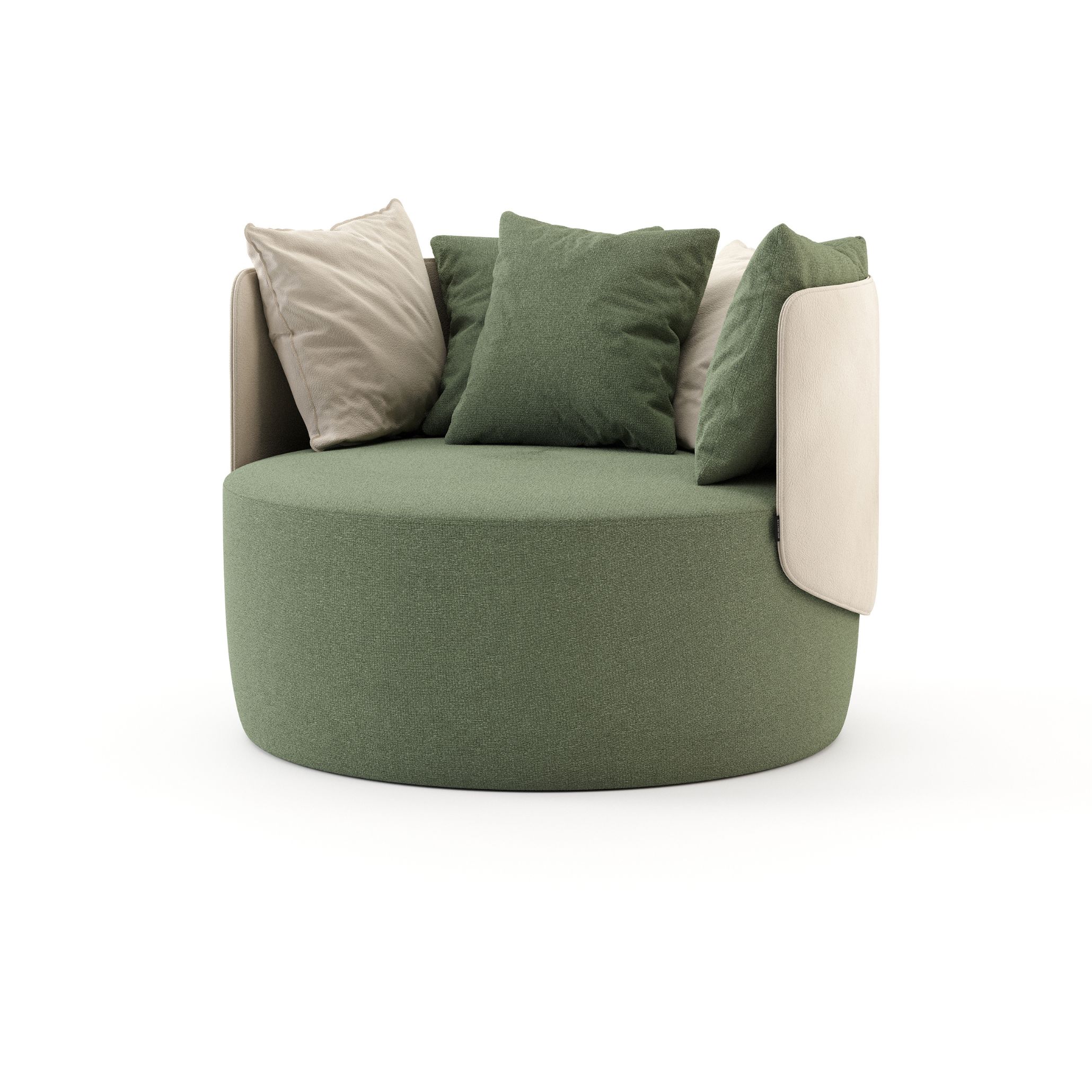 The Margem Armchair upholstered in deep olive green, reflecting the lush tones of Tuscany’s iconic olive groves and cypress-lined hills. Its curved design and natural hue add warmth and organic sophistication to any Tuscan interior setting, blending comfort with nature-inspired style.