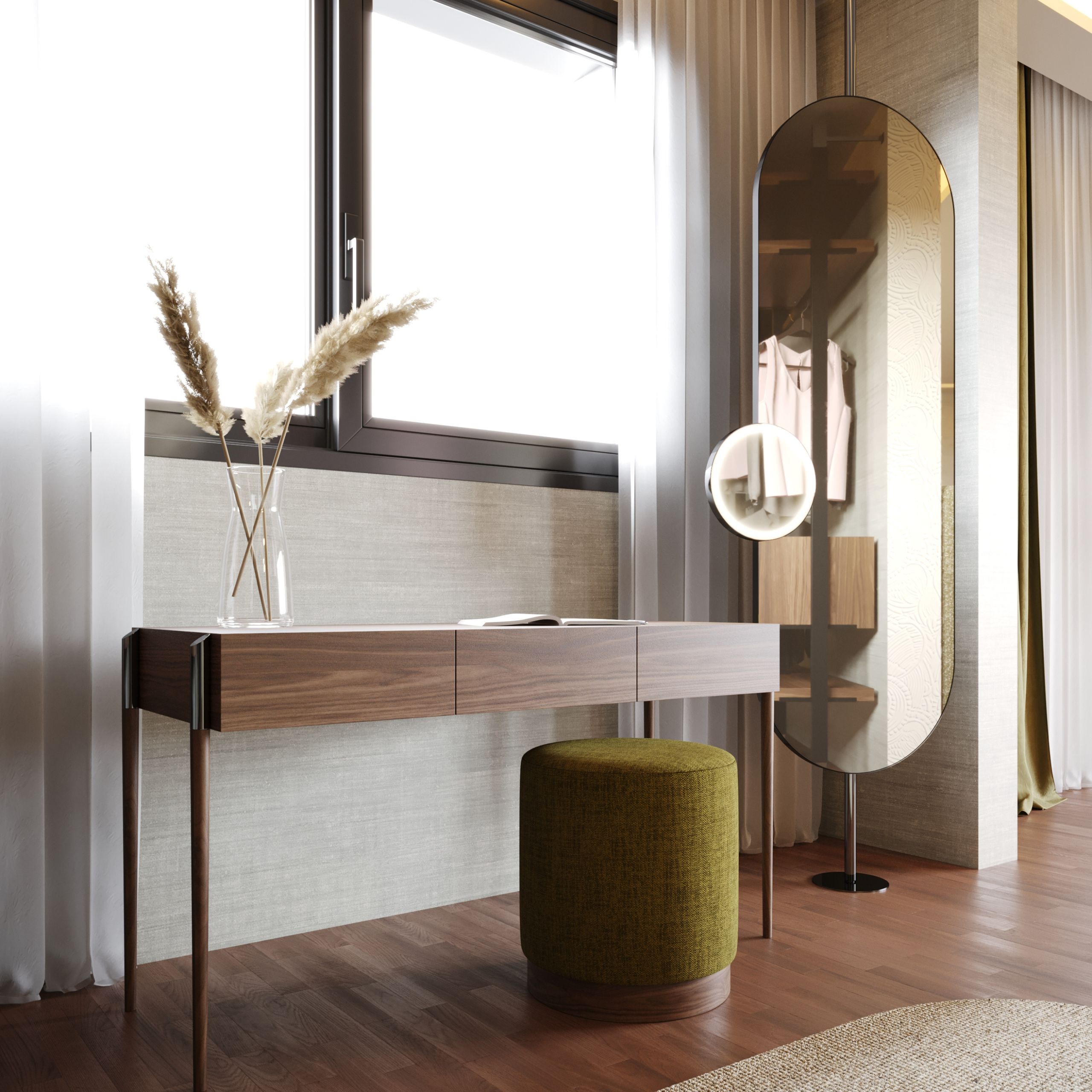 Modern vanity made from natural materials.
