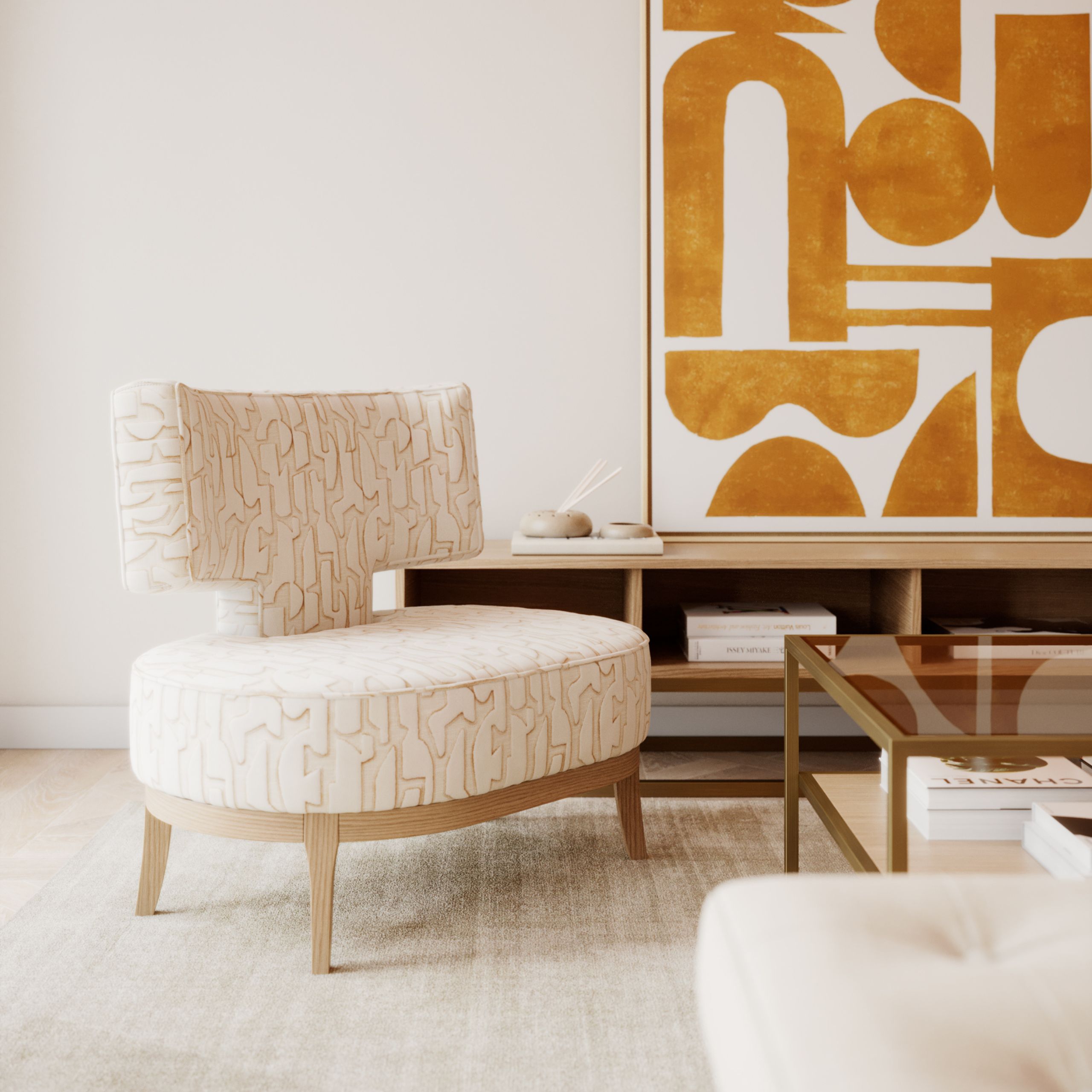 Elegant armchair with accents of colour.