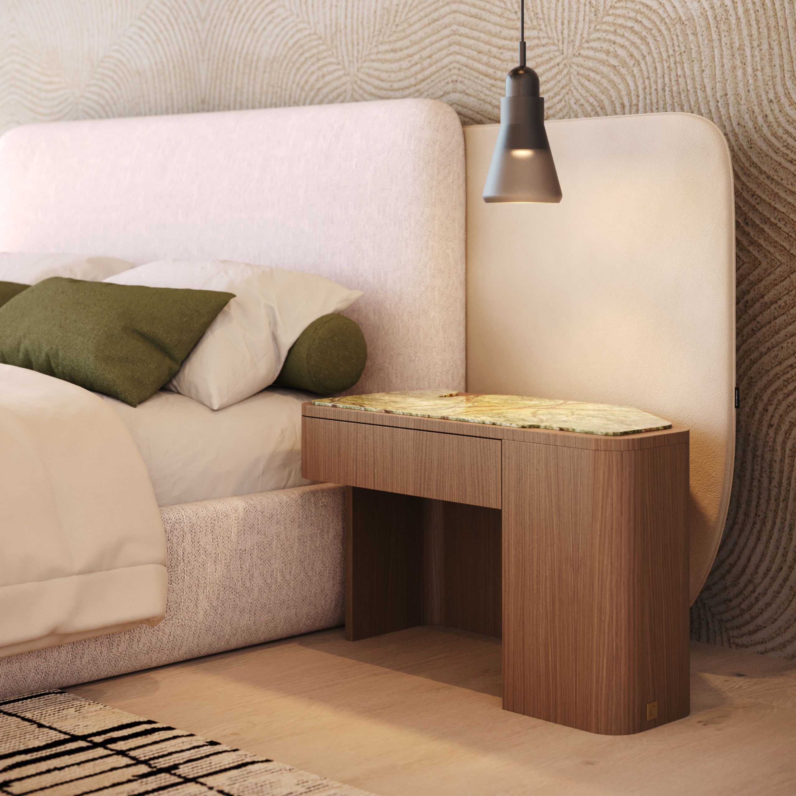 Margem night table, a design with a geometrical shape.