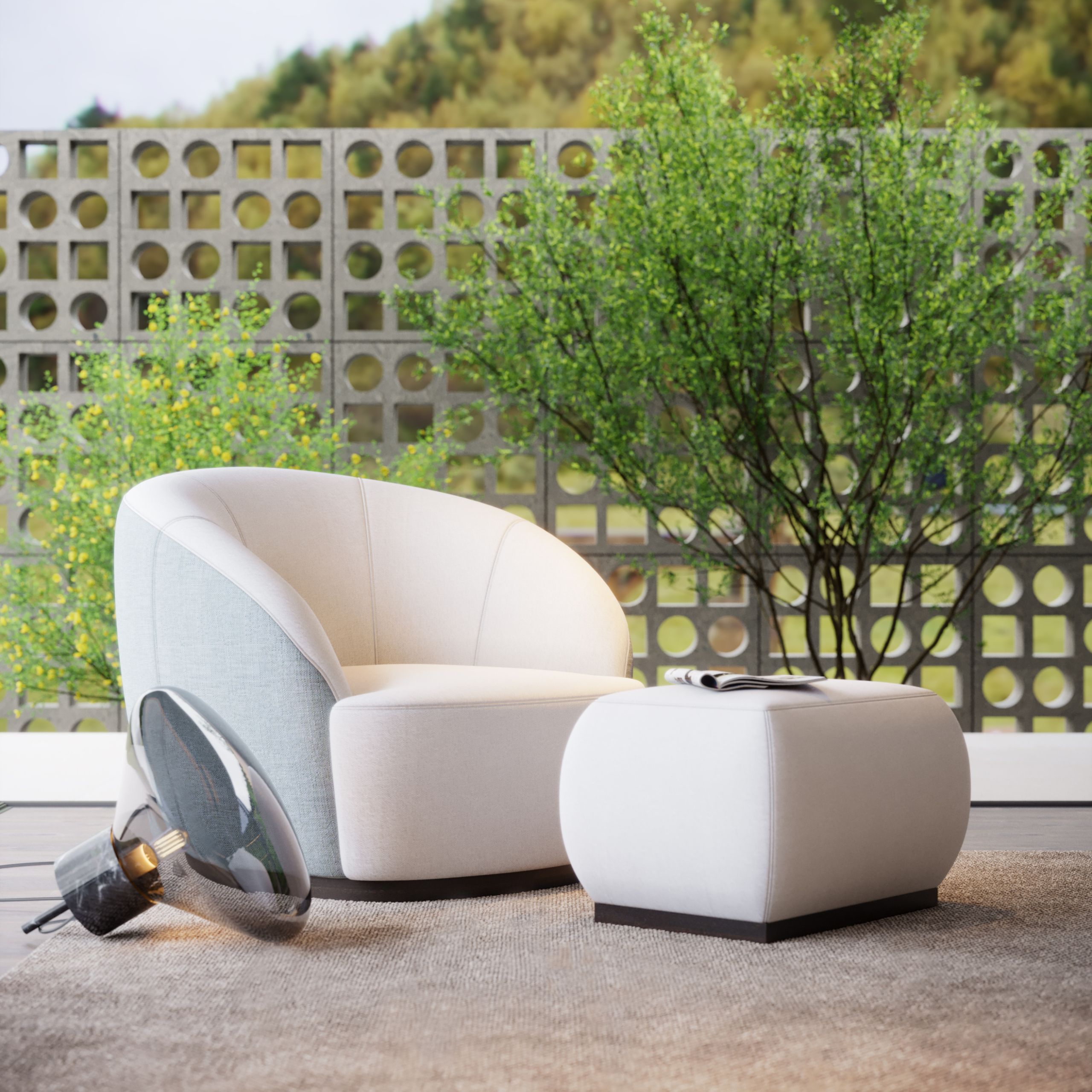 High-end furniture with soft contours.