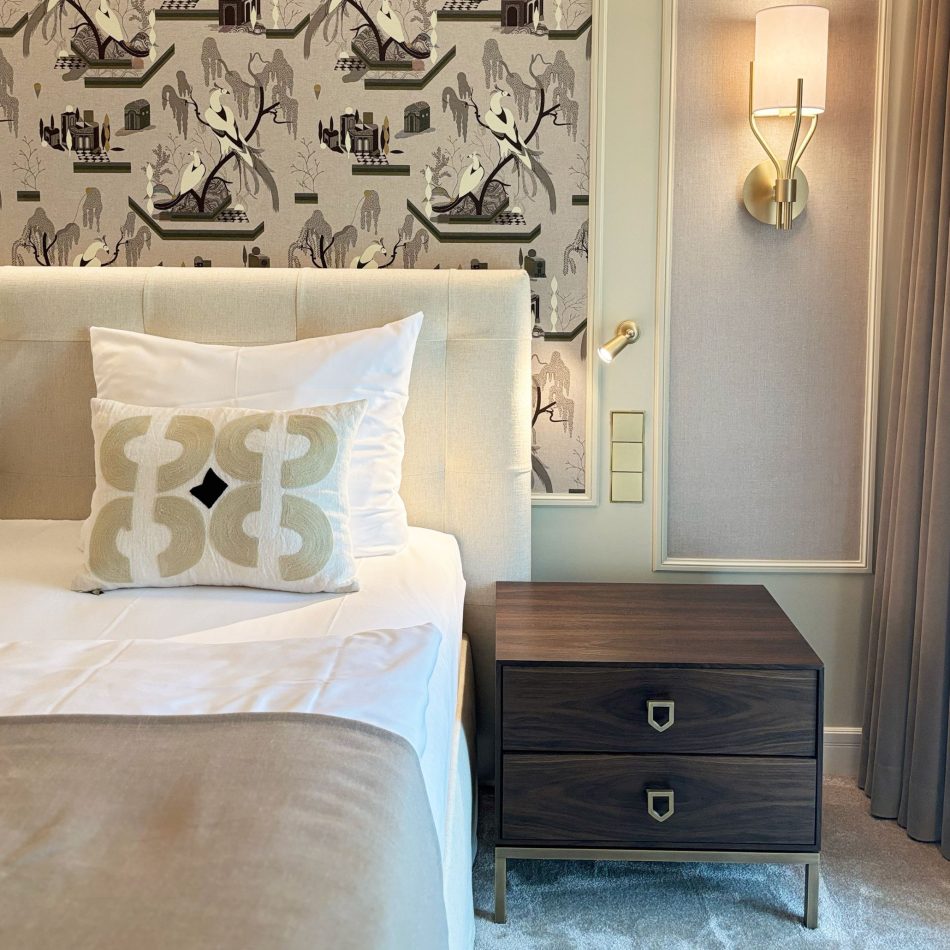 Luxury bedroom furniture assembled together for a glamorous look.