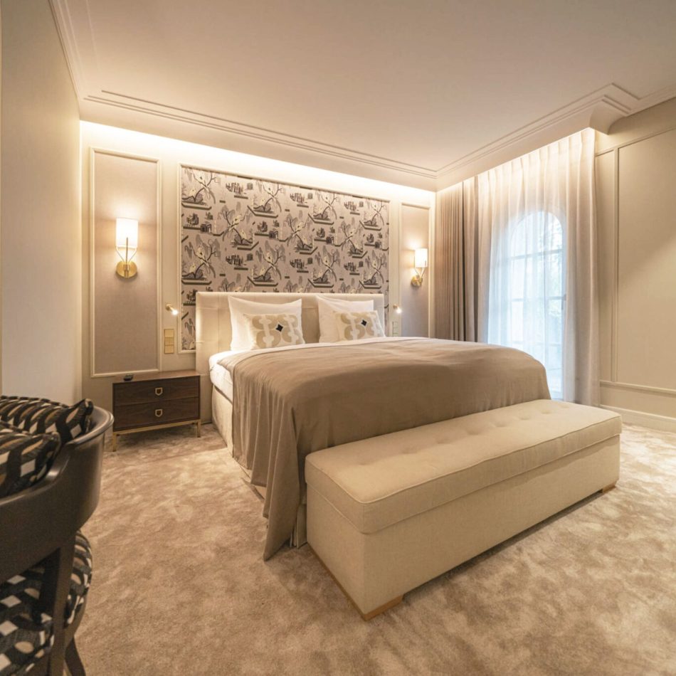 Luxury bedroom furniture assembled together for a glamorous look.