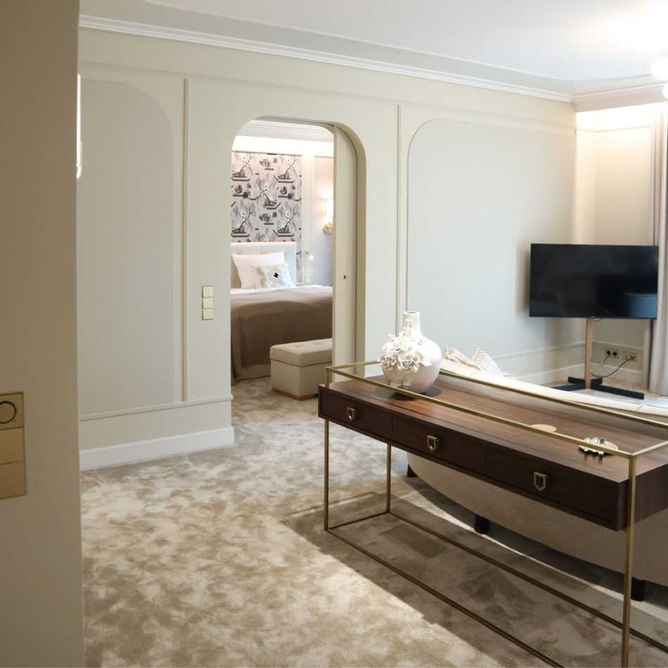 Luxury bedroom furniture assembled together for a glamorous look.