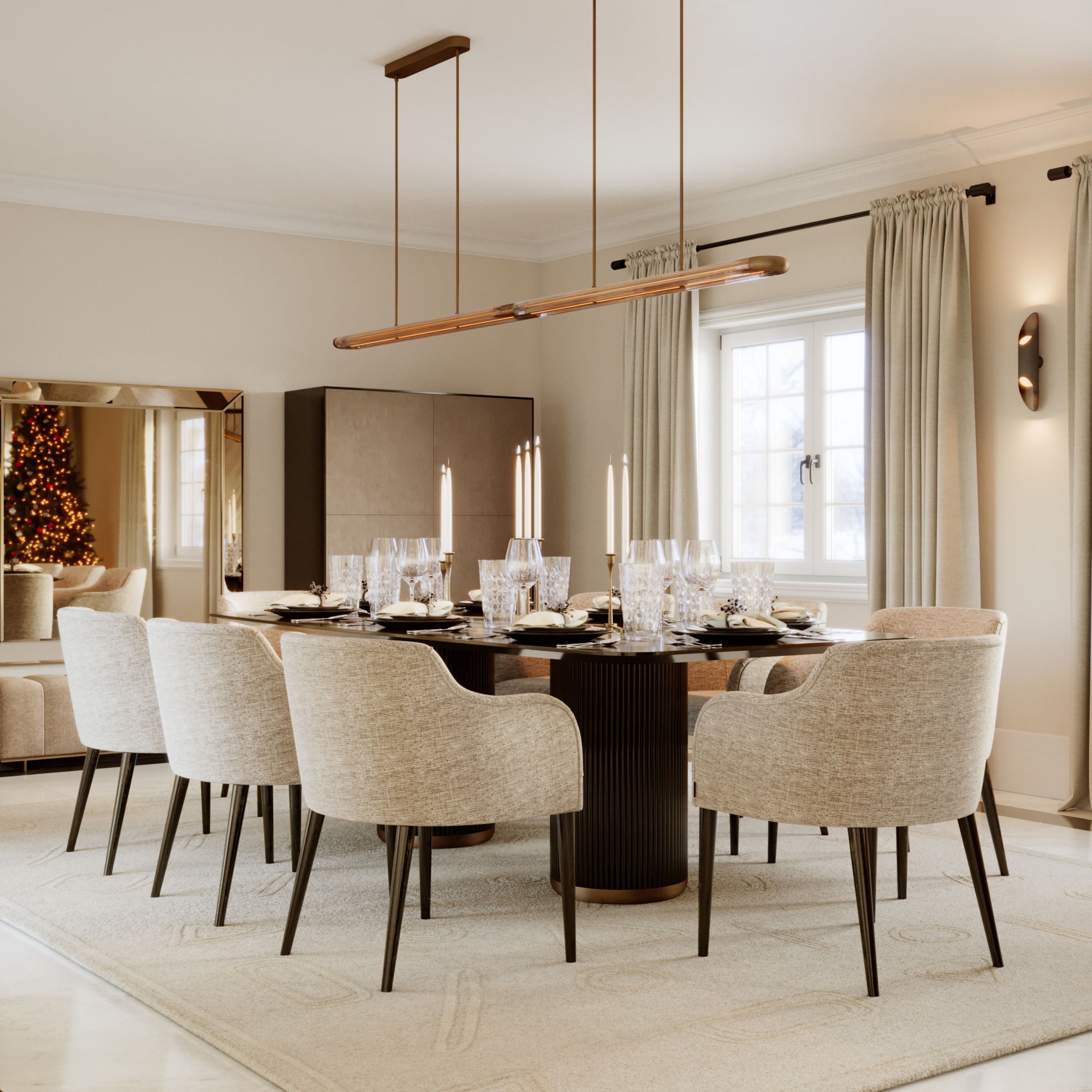 Dining room furniture as part of the christmas decorations.