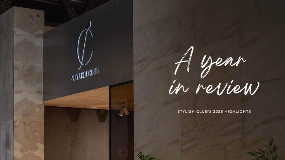 Entrance of Stylish Club with illuminated signage and branding for “A Year in Review: 2025 Highlights.” The setting reflects a year of innovation, global presence, and elegant design milestones. A visual summary of the brand’s journey through craftsmanship, creativity, and transformative projects.