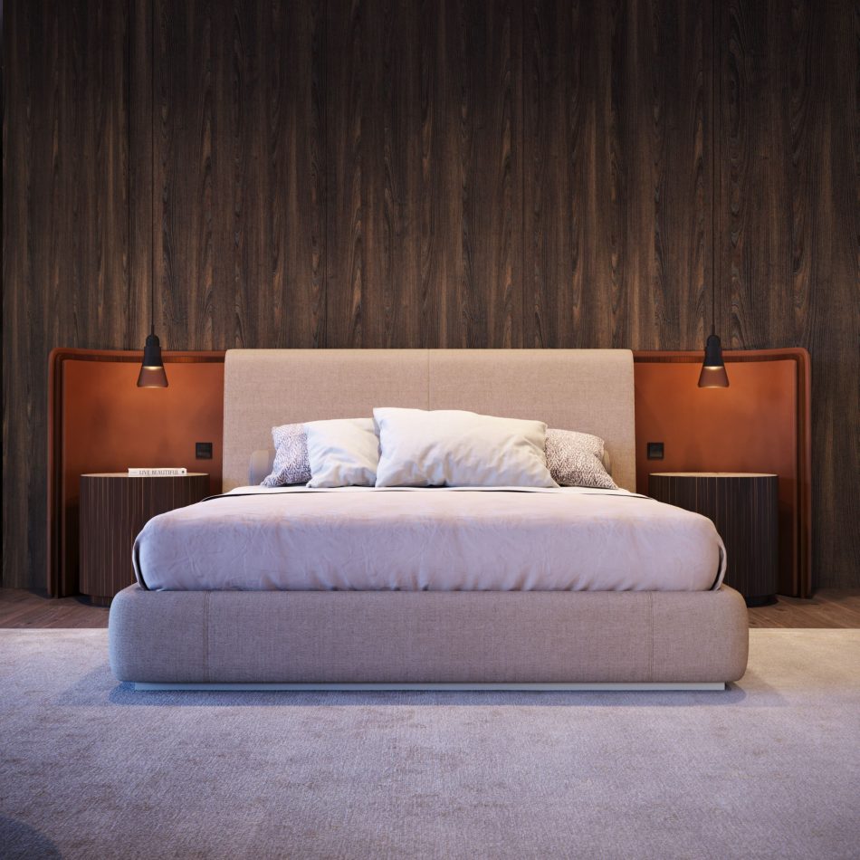 Modern bed frames as the centerpiece of a high end bedroom.