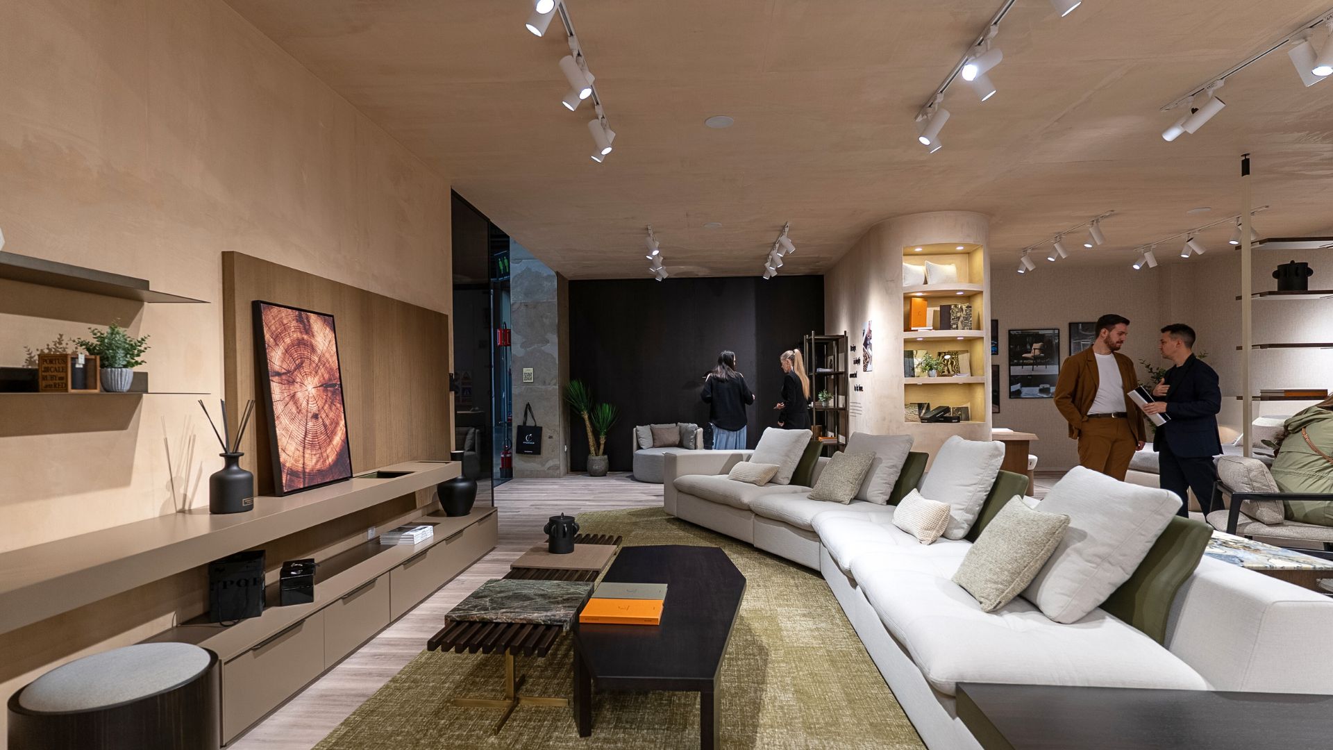 Stylish Club’s stand at Salone del Mobile Milano 2025, designed to reflect the “naturally, one.” philosophy. The Margem Sofa anchors the room, paired with Ripa and Escarpa coffee tables and curated decor. The setting evokes serenity and craftsmanship, showcasing timeless furniture design in harmony with its surroundings.