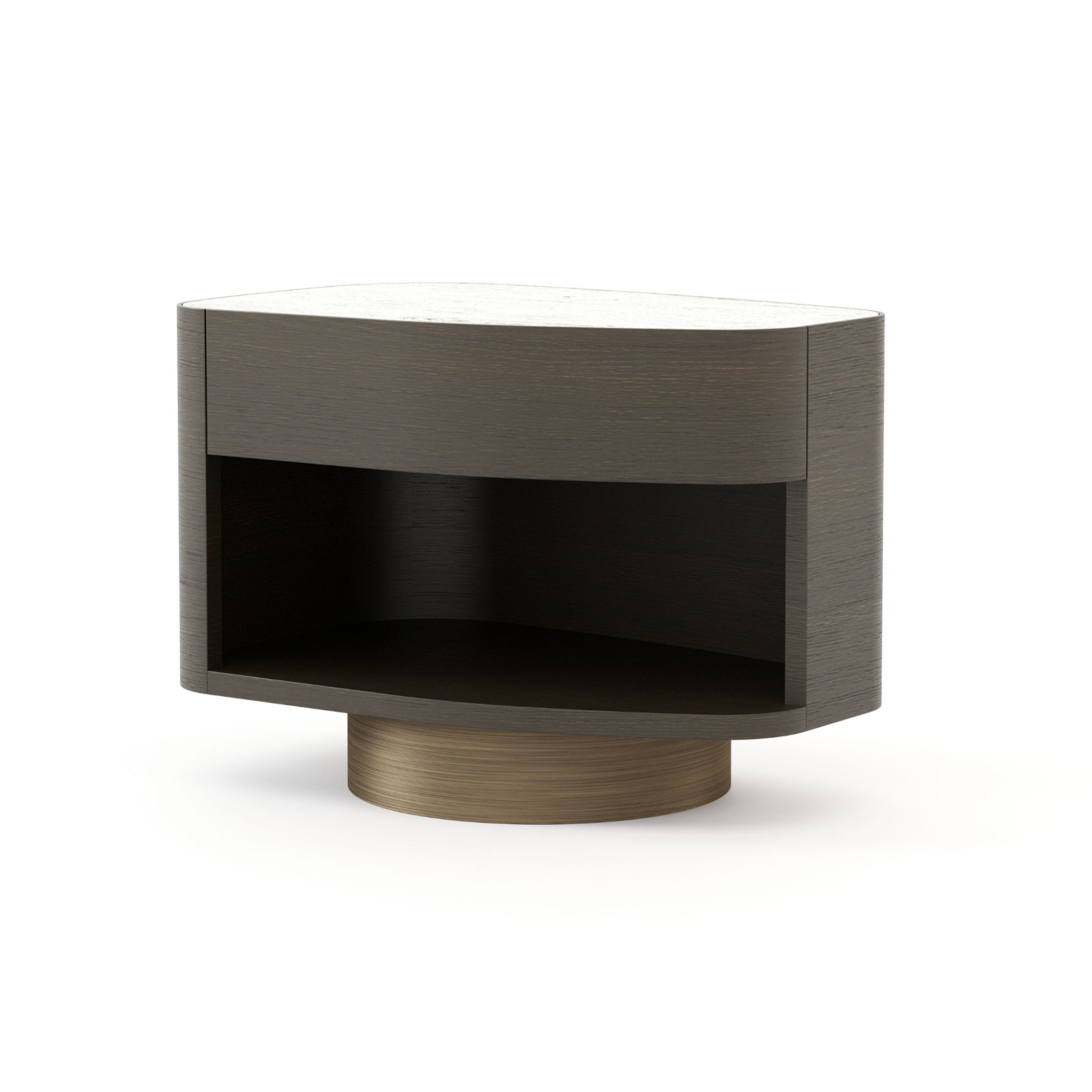 Stone Night Table III blends a Travertine top with a dark wood body and open shelf, echoing the flow of nature. Its soft geometry and material contrast offer versatility and character. A thoughtful addition to Stylish Club’s evolving Stone collection.