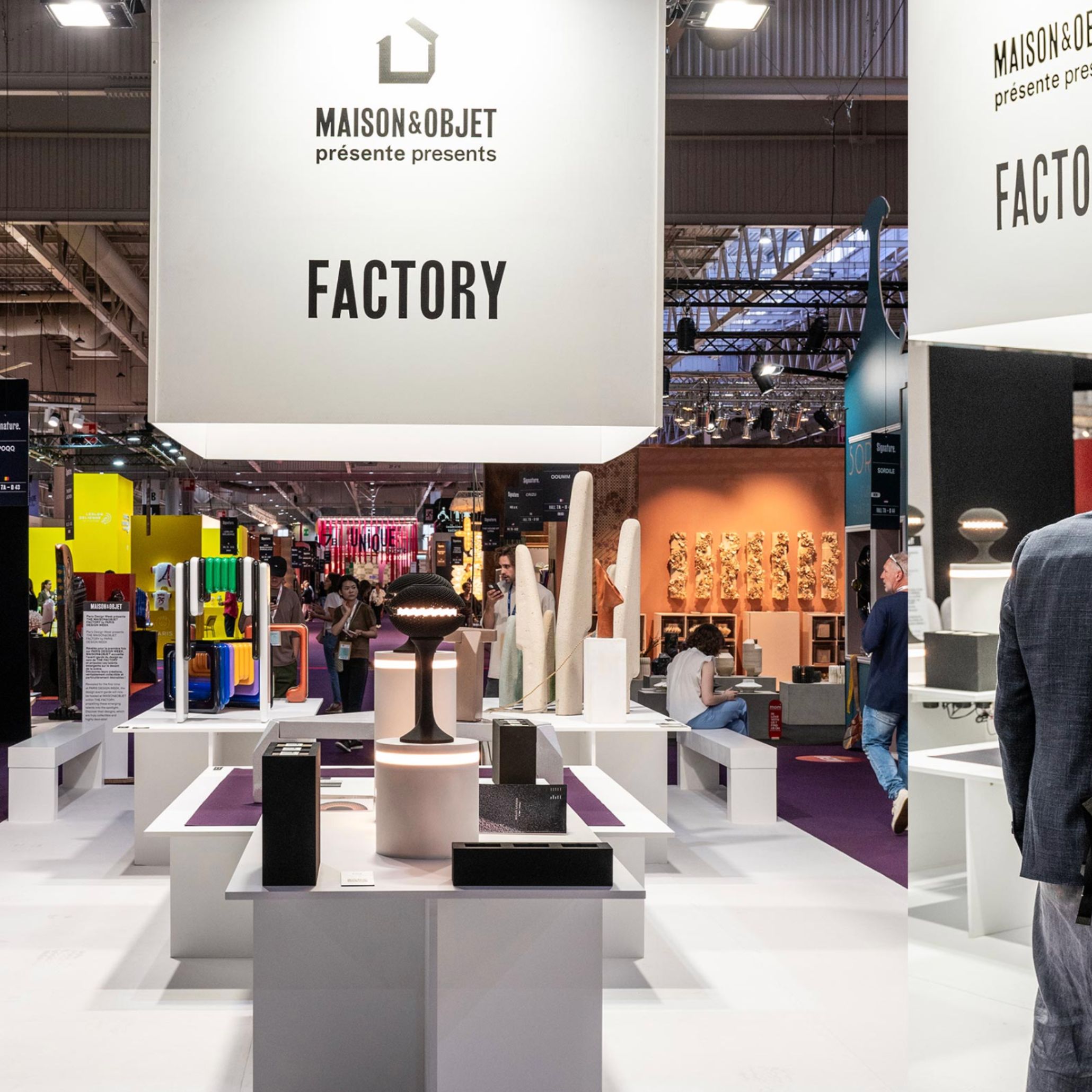 Sculptural pieces showcased inside the Maison & Objet Factory, highlighting craftsmanship and artistic expression within the fair.