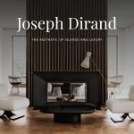 Interior by Joseph Dirand showcasing “The Aesthetic of Silence and Luxury,” with symmetrical white lounge chairs, a central black fireplace, and minimalist furnishings. Natural light filters through sheer curtains, highlighting the slatted wood wall and sculptural elements. The space reflects Dirand’s signature balance of restraint, texture, and architectural clarity.