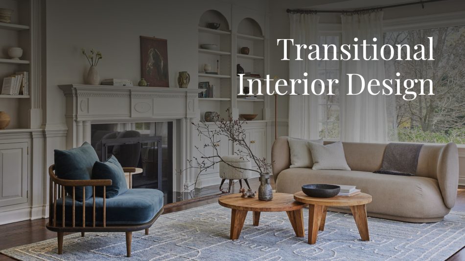 Elegant living room blending classic warmth and contemporary clarity, with a white fireplace, modern sofa, mid-century armchair, and sculptural coffee tables. Natural light and curated accessories create a calm, balanced atmosphere — a sanctuary shaped by simplicity and personal style.