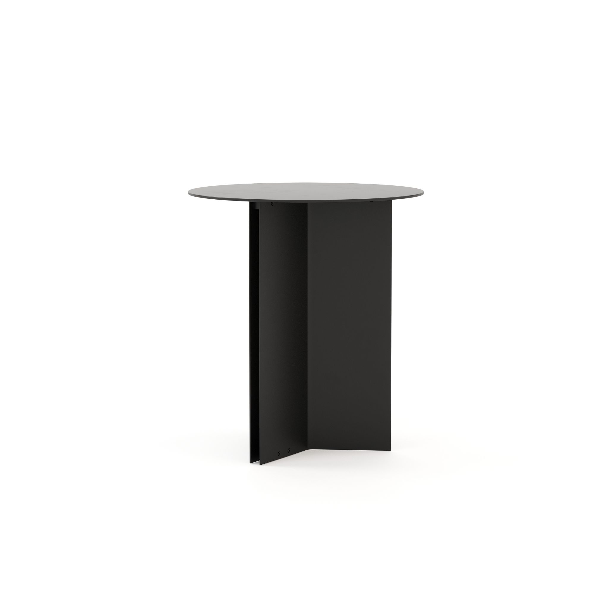 A modern steel side table defined by a round top and a cross‑shaped base, expressing a minimalist design rooted in essential geometry. Its clean silhouette and refined metal construction echo the disciplined design details found in the Farnsworth House, where form follows intention. The piece reflects the same approach to custom furniture and luxury furniture, prioritizing proportion, clarity, and material honesty.