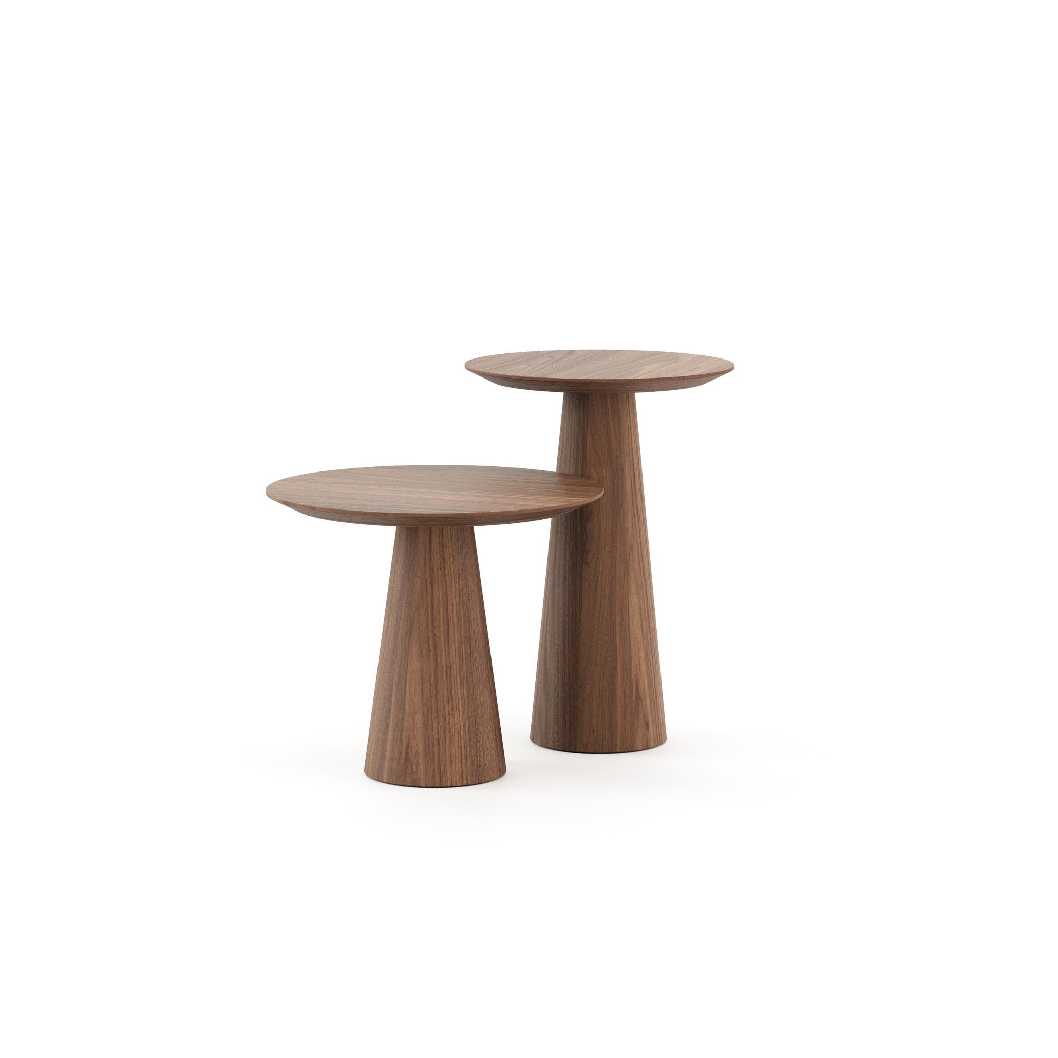 A pair of Olivier Side Tables crafted in natural wood with rounded silhouettes, showcasing contemporary furniture craftsmanship and adding warmth to luxury living room furniture settings, complemented by refined side tables and subtle design details.