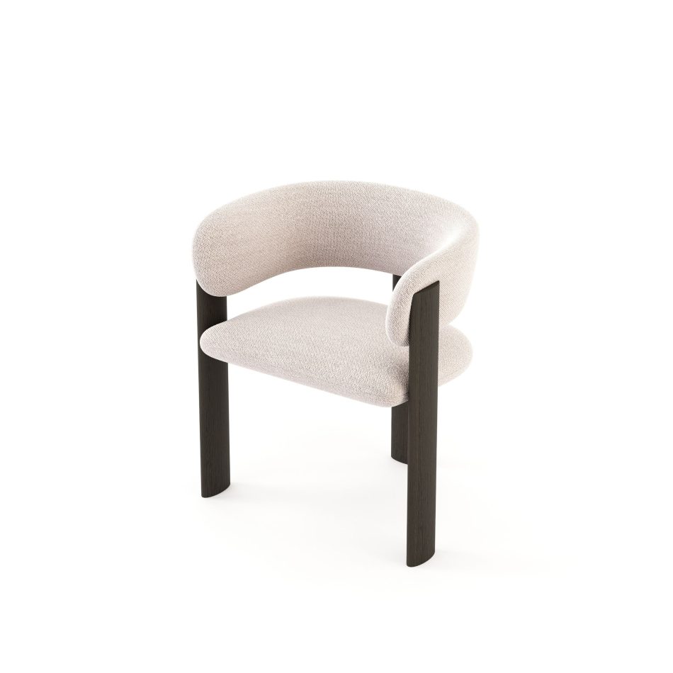 The Dolomites Chair rises in a minimalist silhouette where the solidity of dark brown wood supports a soft, rounded seat, a contrast shaped by time and pressure that aligns with luxury dining table set aesthetics, the refined clarity of modern dining table environments, and the sculptural harmony of furniture for living room spaces.