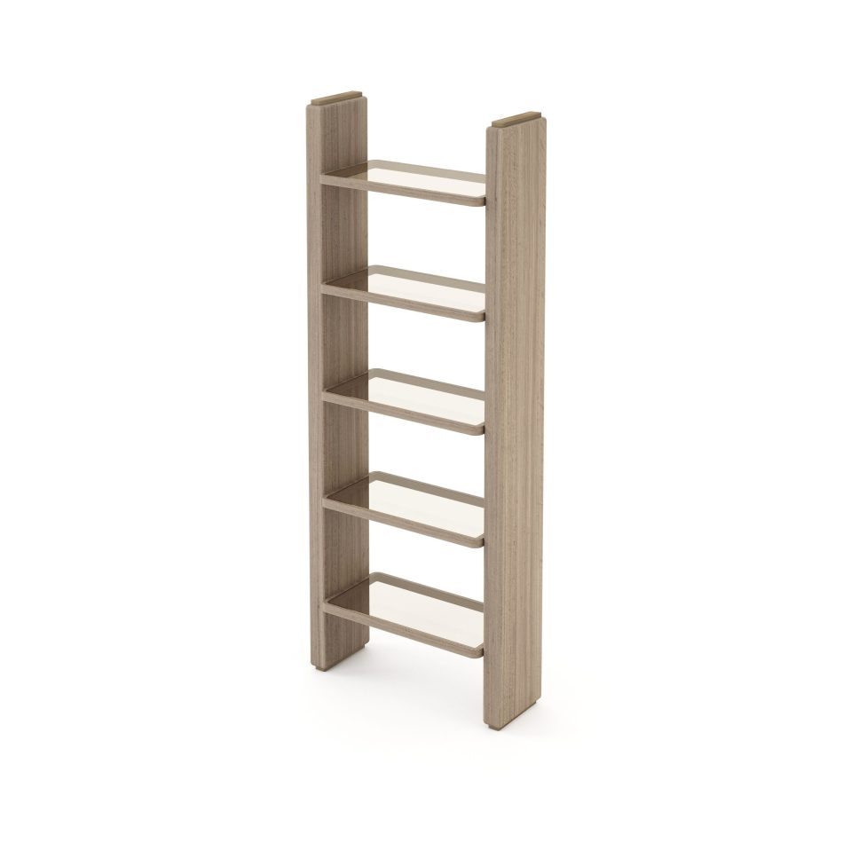 The Foz Bookcase rises in a minimalist composition of wood and light, its shelves forming gentle intervals that feel like pauses in a river’s journey. The natural grain adds warmth to the clean geometry, creating a contemplative atmosphere that resonates with modern luxury furniture, the thoughtful craftsmanship of handmade furniture, the sculptural clarity of living room design, and the refined softness of home furniture.