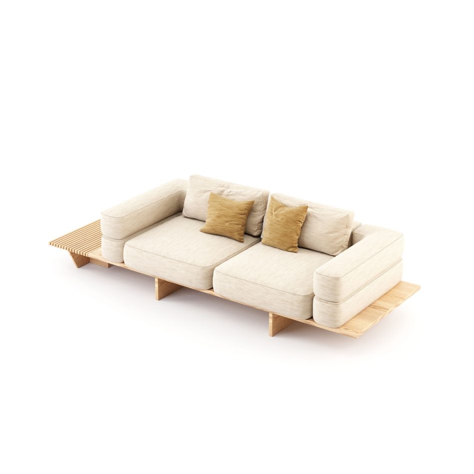 The Ripa Sofa highlights its rhythmic wooden base and soft upholstered cushions, where subtle transitions and balanced proportions evoke a quiet connection to nature resonating with luxury home furniture, the refined rhythm of living room furniture, and the timeless restraint of modern furniture.
