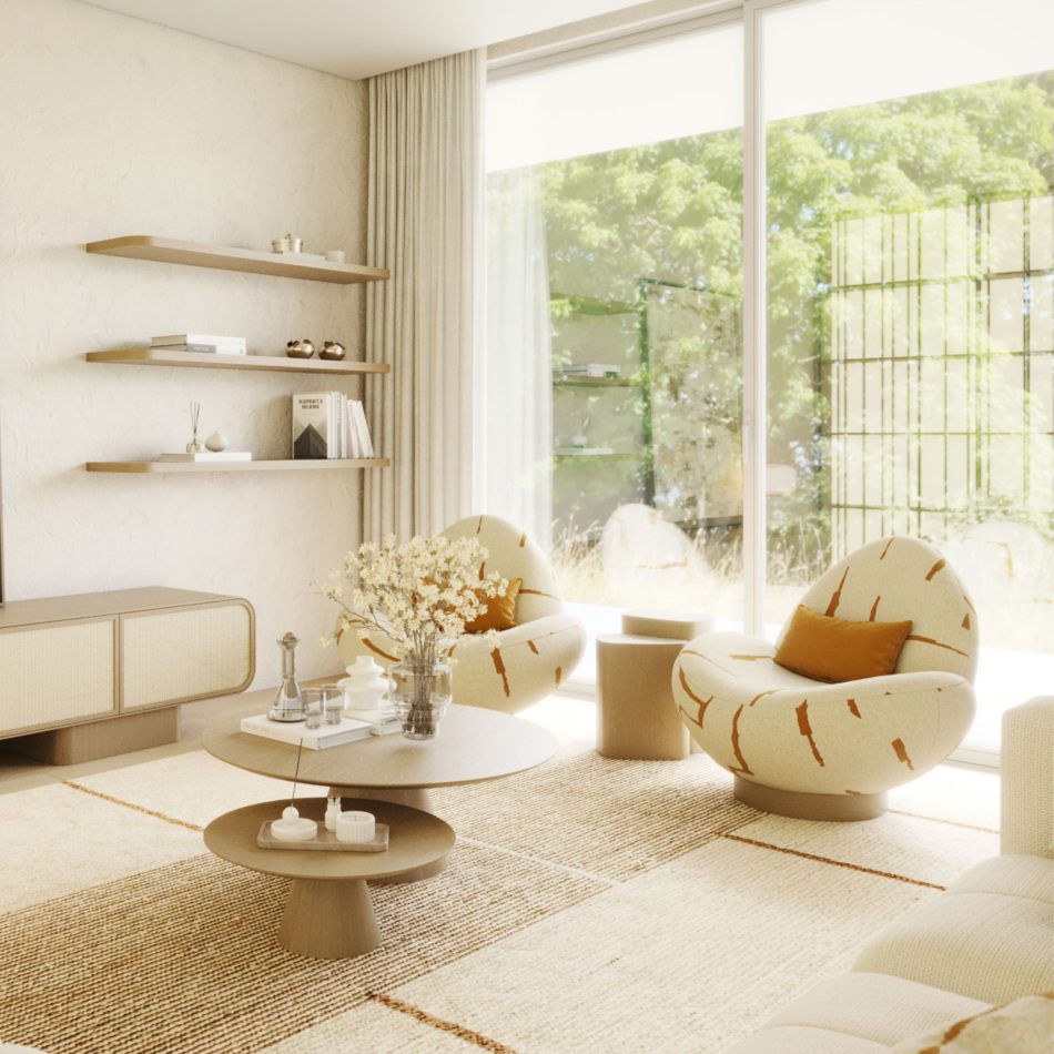 A luminous living room where curved armchairs articulate a vision of luxury living room furniture, creating a soft rhythm of living room design that encourages natural living room inspiration; the circular tables introduce sculptural balance that supports Designs For Modern Living Rooms and complements curated living room furniture. Floating shelves extend the presence of luxury living room furniture through a quiet gesture of living room design that evolves into layered living room inspiration, celebrating Designs For Modern Living Rooms with clean volumes that elevate living room furniture. Natural light bathes luxury living room furniture, forming a serene expression of living room design that nurtures subtle living room inspiration, aligned with Designs For Modern Living Rooms and refined by harmonious living room furniture.