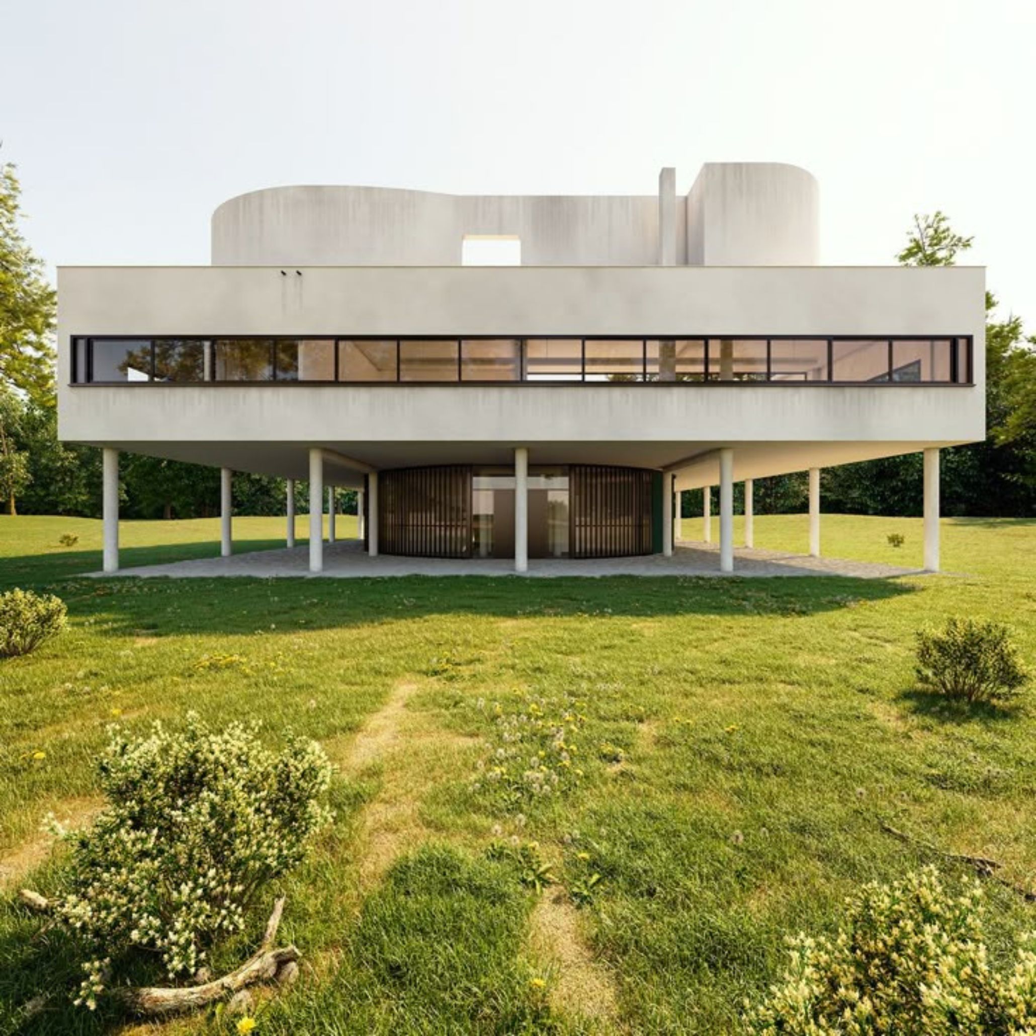 Villa Savoye stands elevated on pilotis, expressing Le Corbusier’s commitment to clarity and proportion, a vision that continues to influence modern furniture, inspire luxury home furniture, and shape contemporary interior design inspiration.
