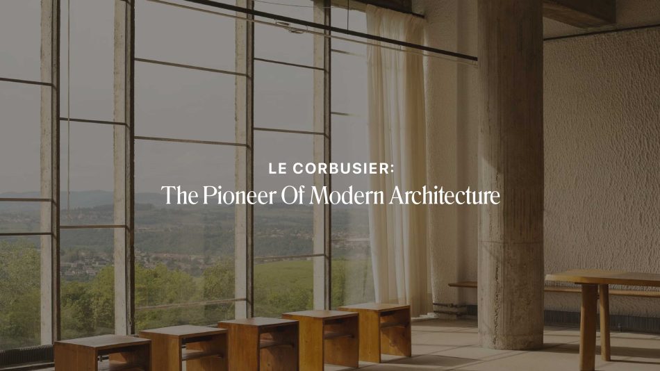 A serene interior of Couvent Sainte‑Marie de La Tourette, framed by raw concrete columns and expansive windows overlooking the landscape, capturing the meditative clarity of Le Corbusier’s modern architecture and setting the tone for a narrative on luxury home furniture, modern luxury furniture, and the enduring influence of his visionary approach to proportion, light, and spatial intention.