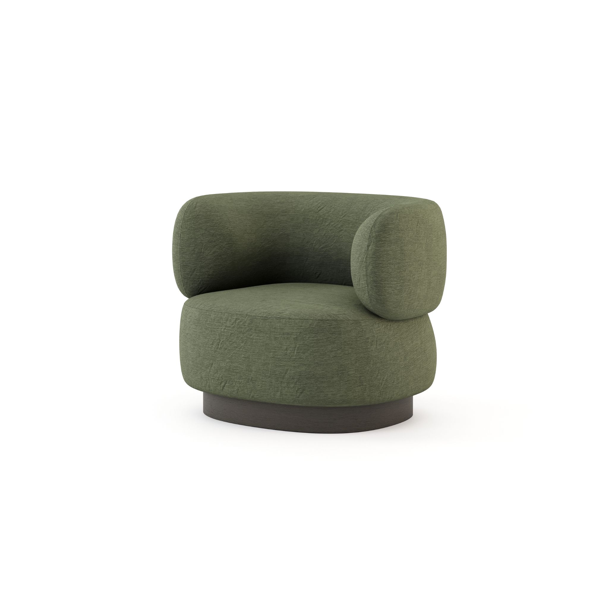 Warm minimalist interior design showcasing the Dolomites Armchair with an enveloping shape and soft upholstery, perfect for cozy interior design.